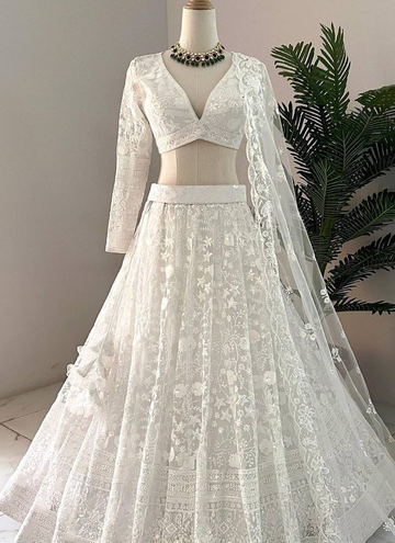 Delightful Net Sequence Work Party Wear White Lehenga Choli